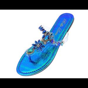 Blue Metallic Rhinestone Sandals